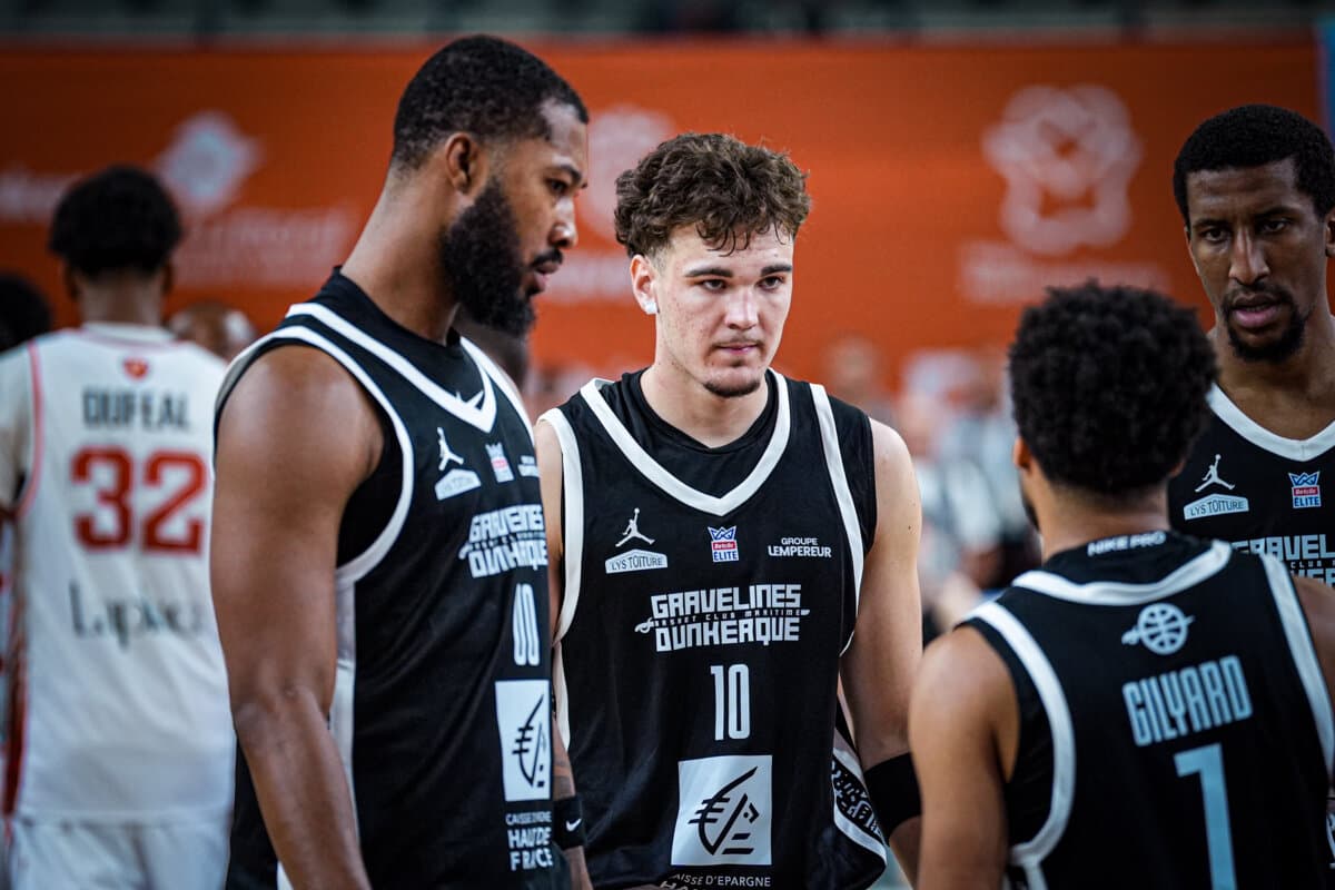 Louka Letailleur, Mikael Hopkins et Jacob Gilyard (Gravelines) face à Le Mans, Betclic ELITE, 26 septembre 2026
